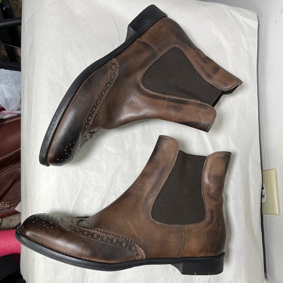 Vera Gomma Italian Leather Brogue Style Laser Cut Pull On Booties EU 38 - Picture 3 of 9